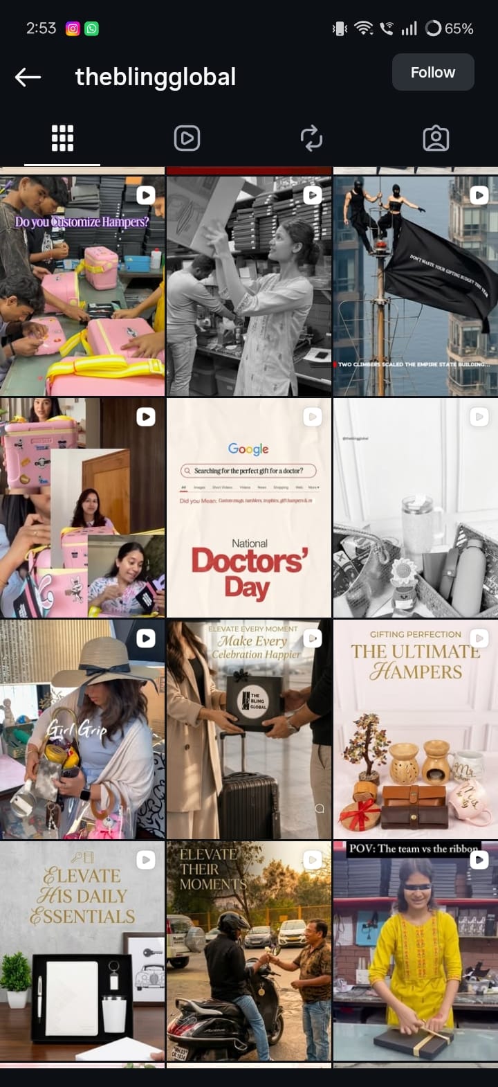 Instagram account for The Bling Global after AdSara management