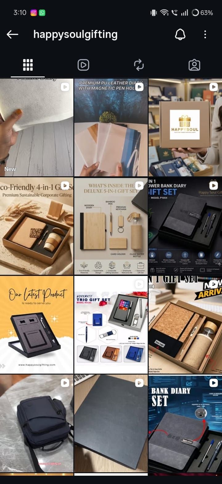 Happy Soul Gifting Instagram grid — gift sets and brand posts