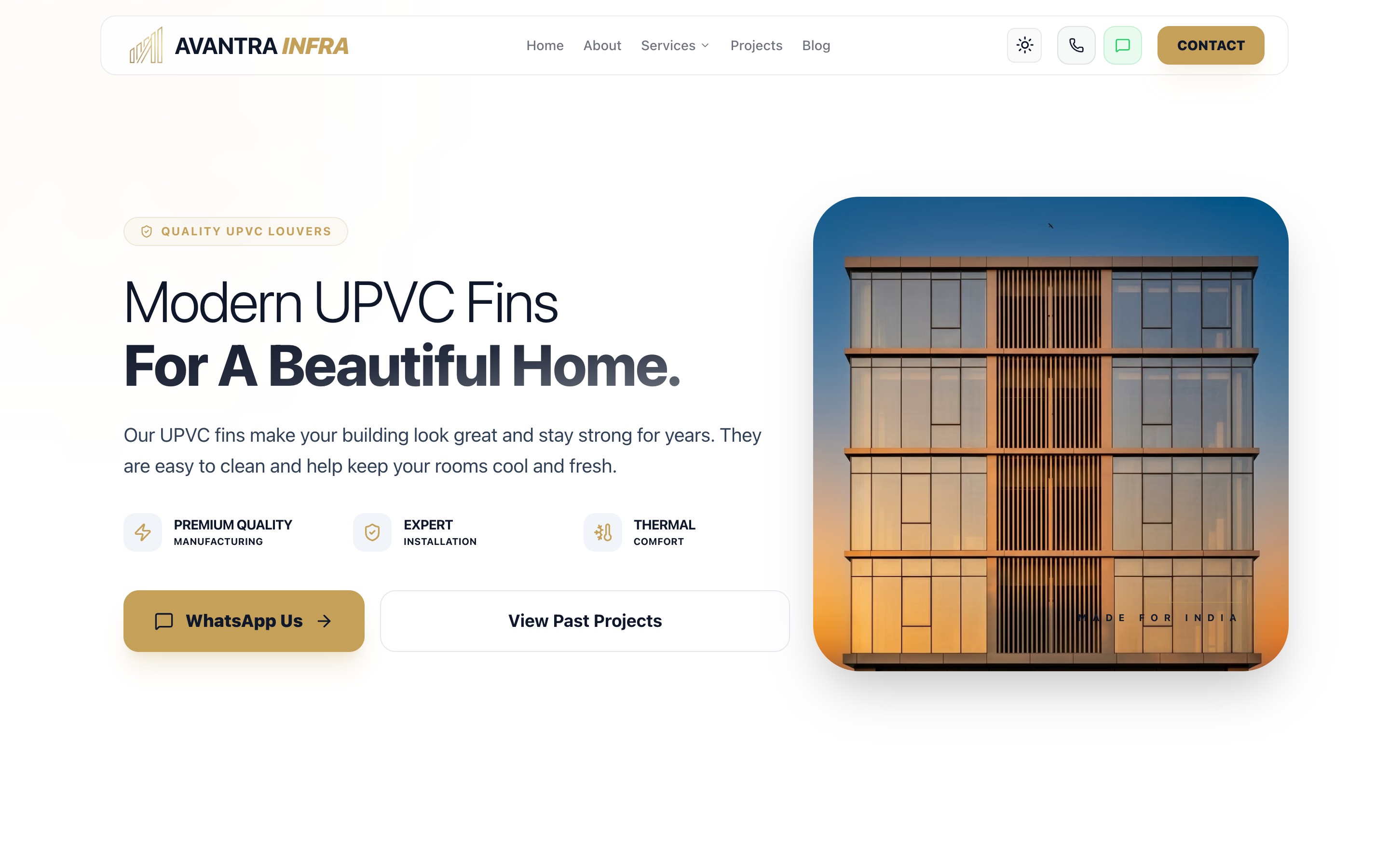 Website we built for Avantra Infra Bharat