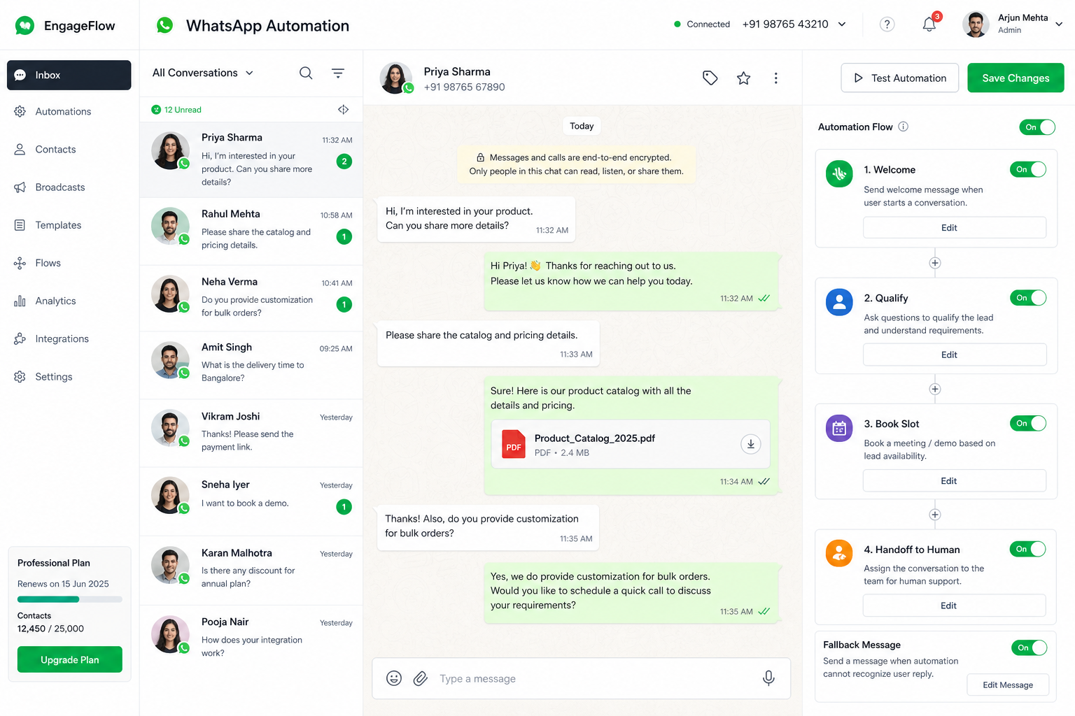 WhatsApp Automation product screen
